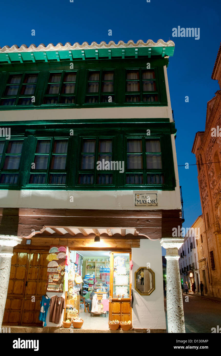 Shop in Main Square, night view. Almagro, Ciudad Real province, Castilla La Mancha, Spain. Stock Photo