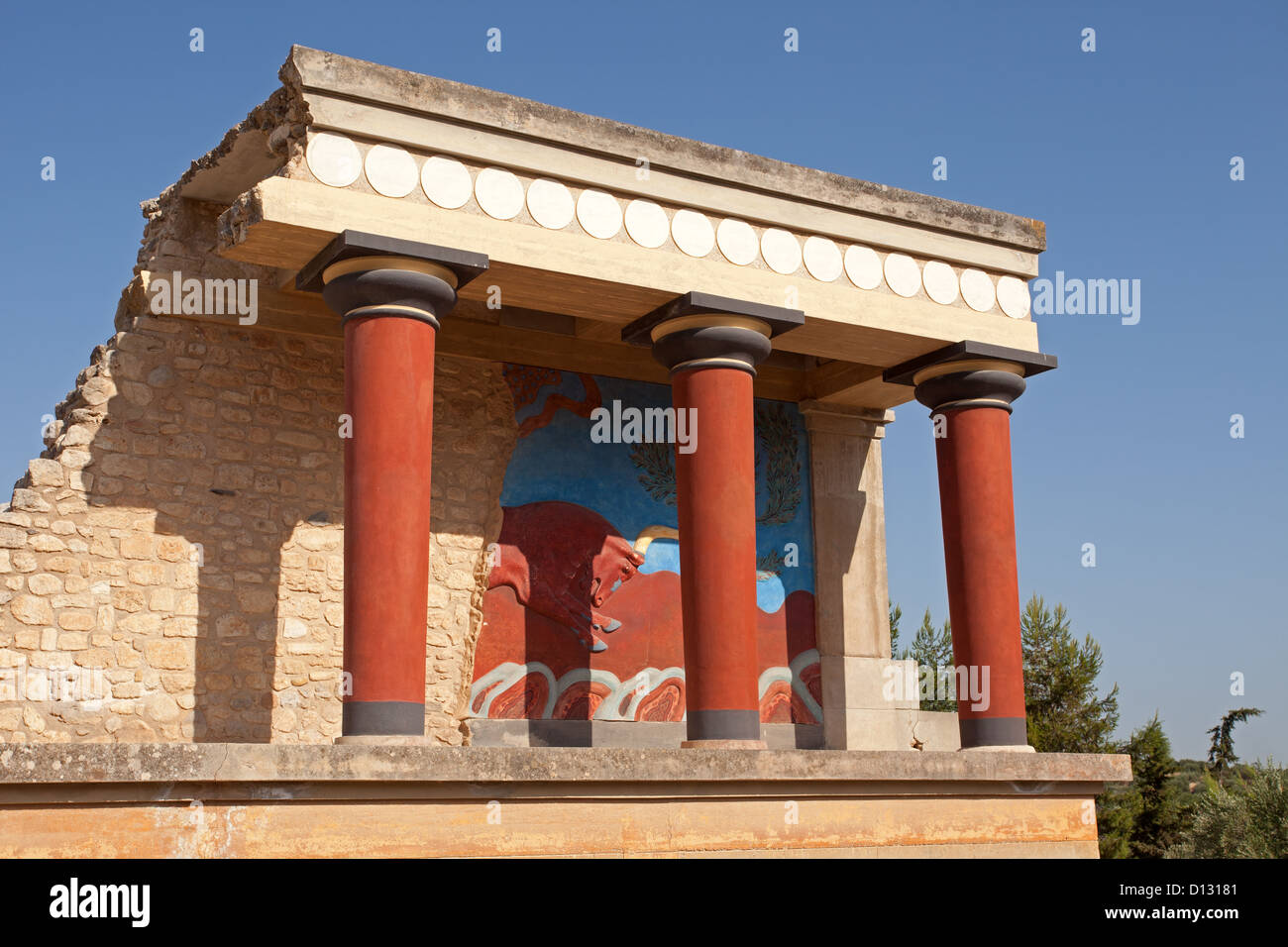 Knossos: North Entrance with Charging Bull Fresco Stock Photo