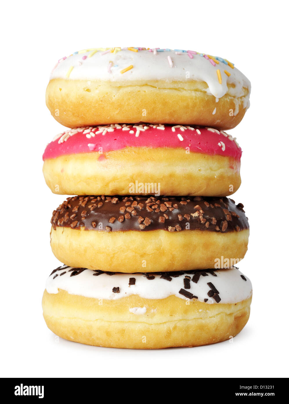 Pile of assorted donuts isolated on a white background Stock Photo - Alamy