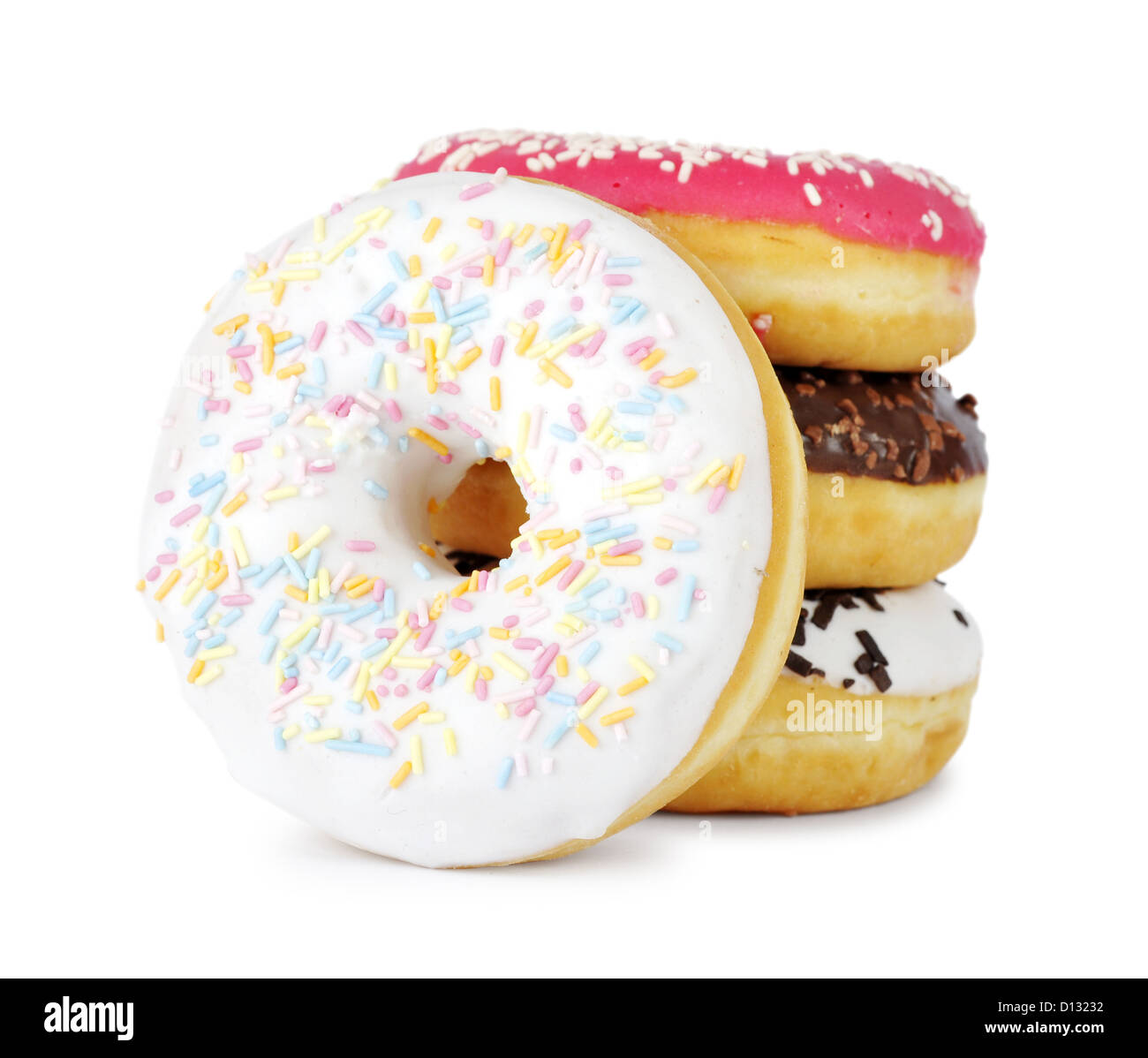 Pile of assorted donuts isolated on a white background Stock Photo - Alamy