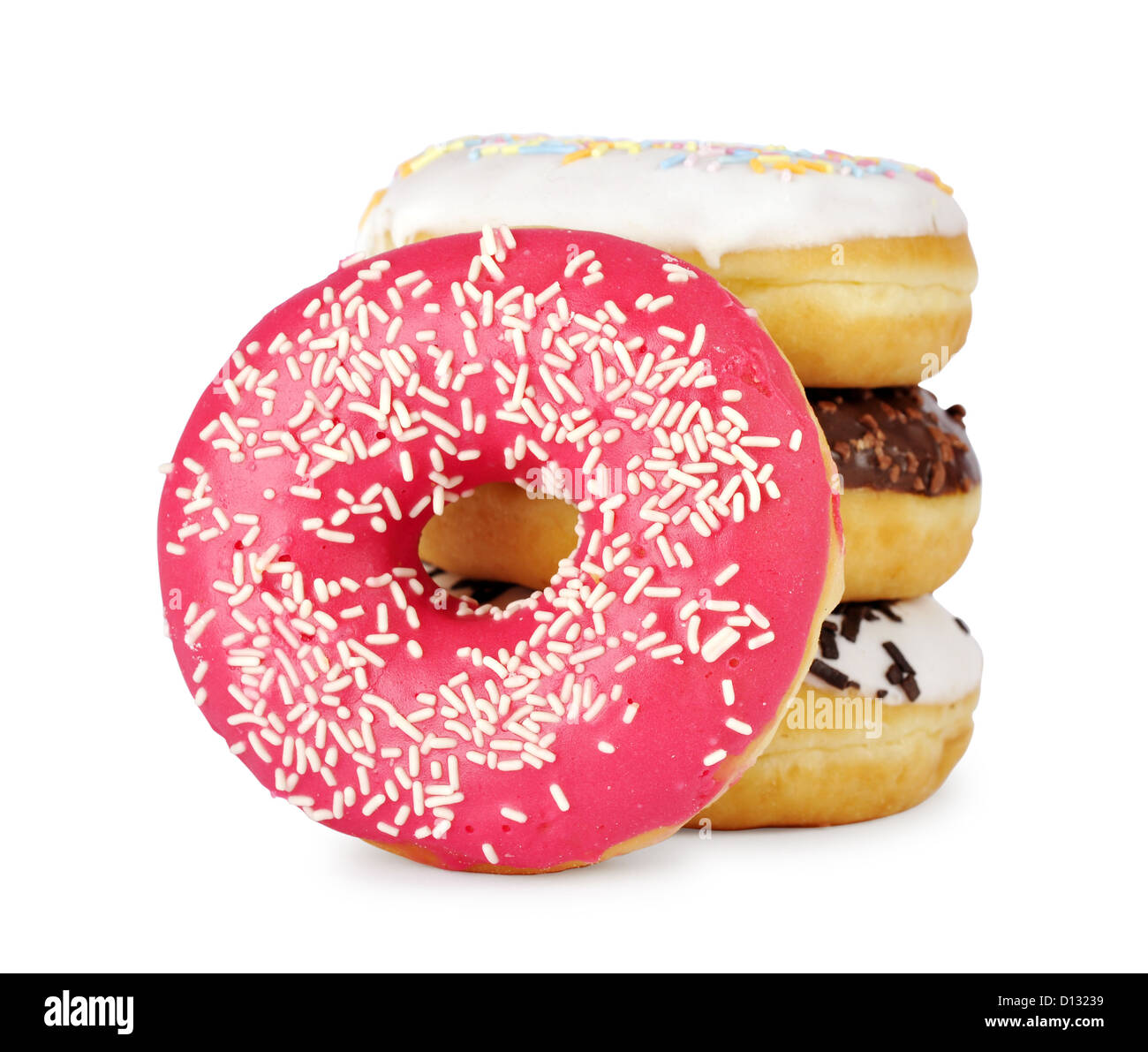 Pile of assorted donuts isolated on a white background Stock Photo - Alamy