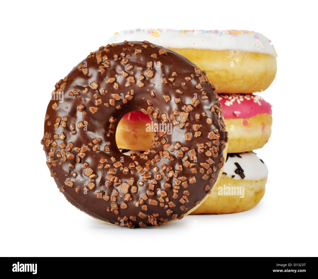Pile of assorted donuts isolated on a white background Stock Photo - Alamy