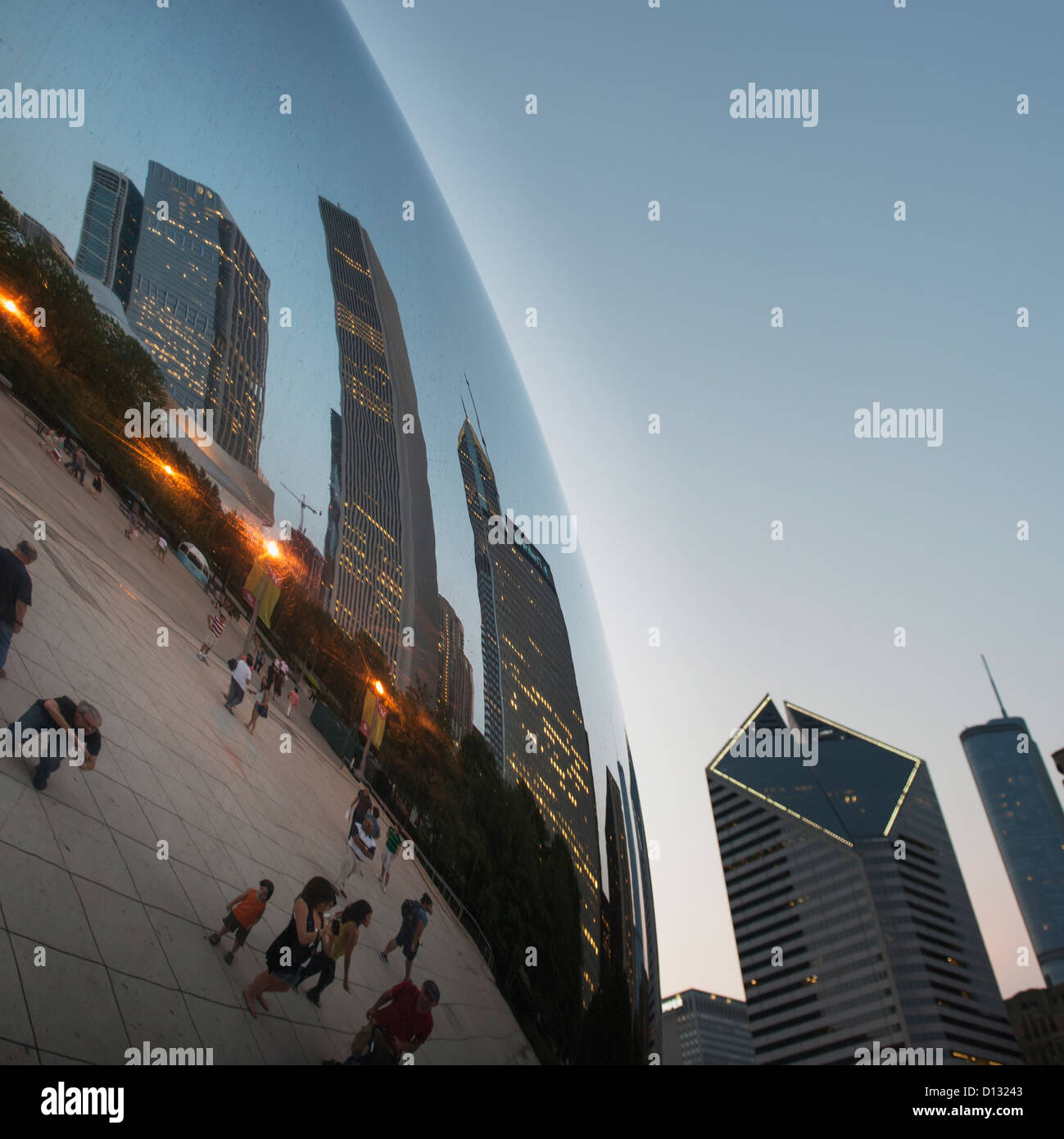 Reflection Of Skyscrapers And Pedestrians In A Mirror Ball; Chicago Illinois United States Of