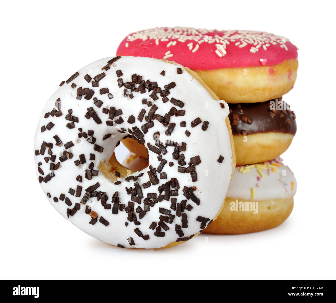 Pile of assorted donuts isolated on a white background Stock Photo - Alamy