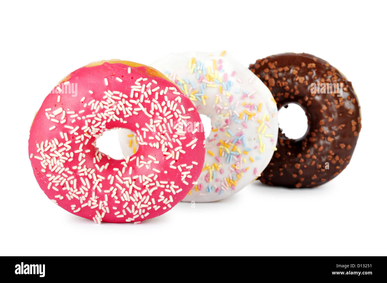 Colorful delicious donuts isolated on white background Stock Photo - Alamy