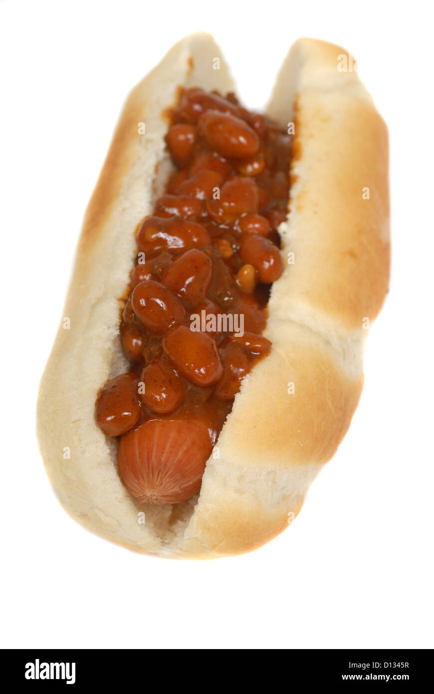 Freshly grilled chili dog with a bun Stock Photo