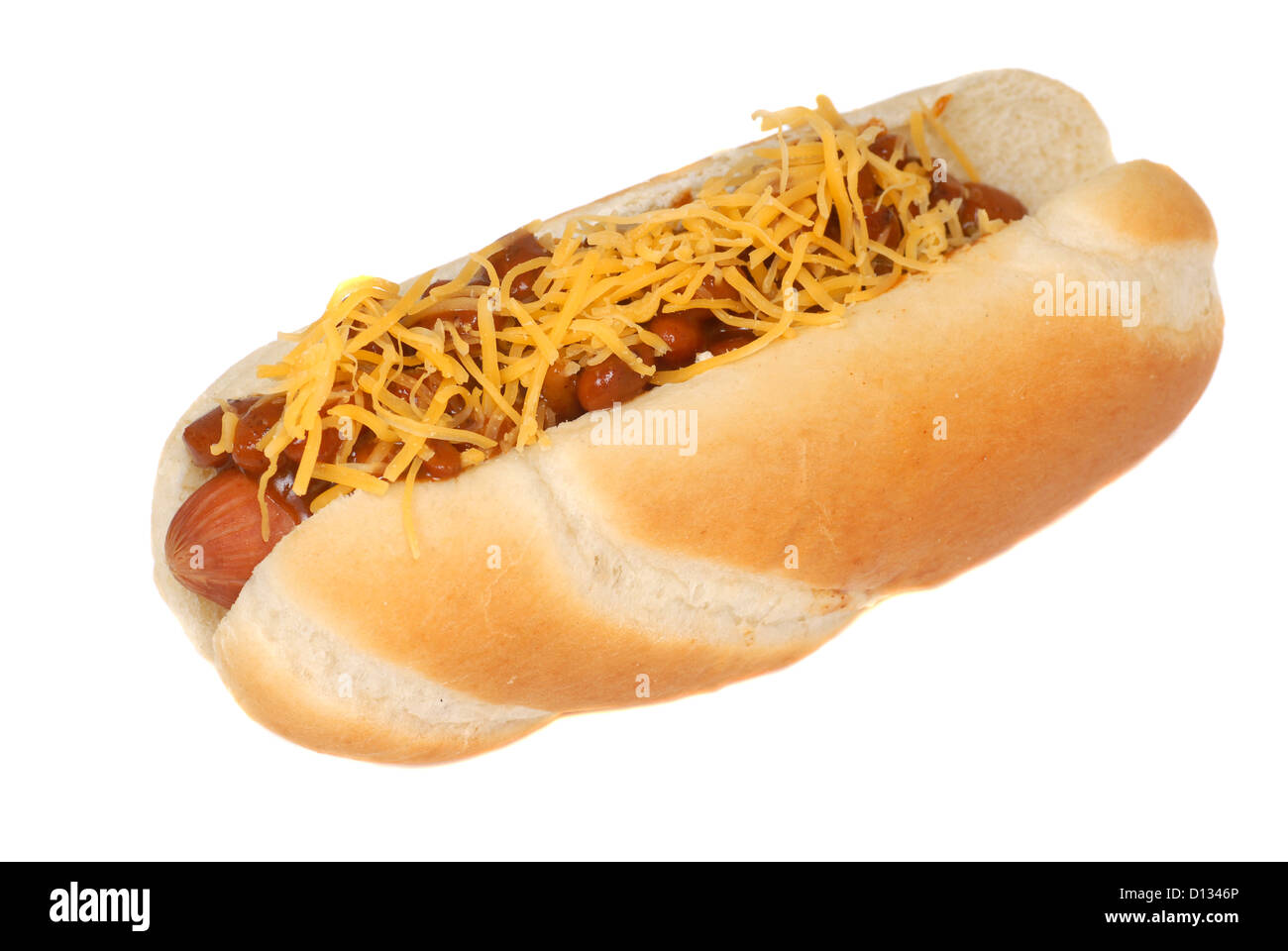 Freshly grilled chili hot dog with cheese Stock Photo