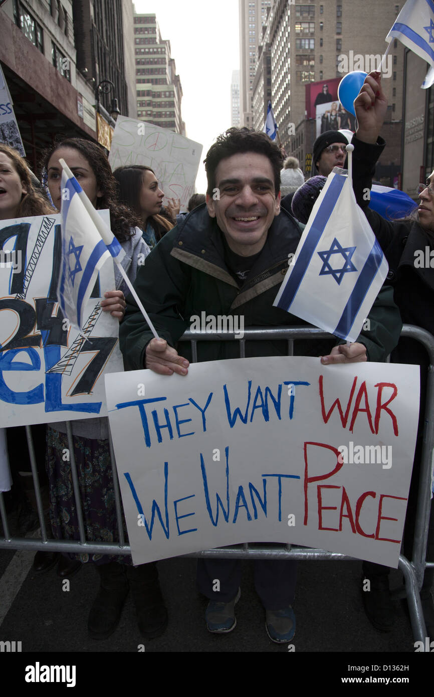 Pro-Israeli demonstrators in Times Square, NYC, over the recent upsurge of fighting between Hamas in Gaza and Israel. Stock Photo