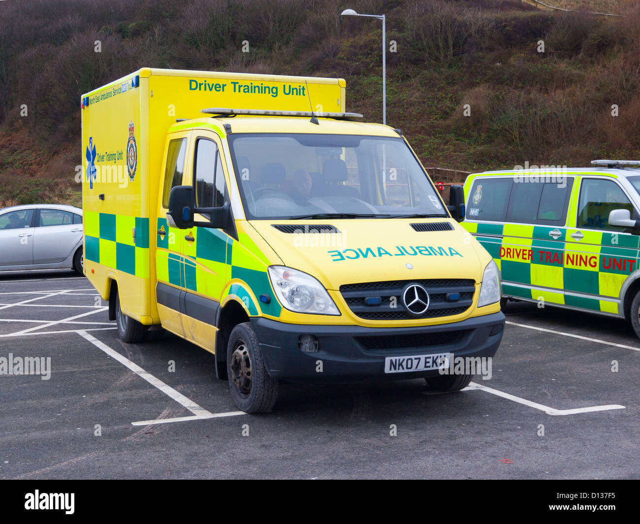 North East NHS Trust Ambulance Driver Training vehicles at Saltburn Cleveland UK Stock Photo