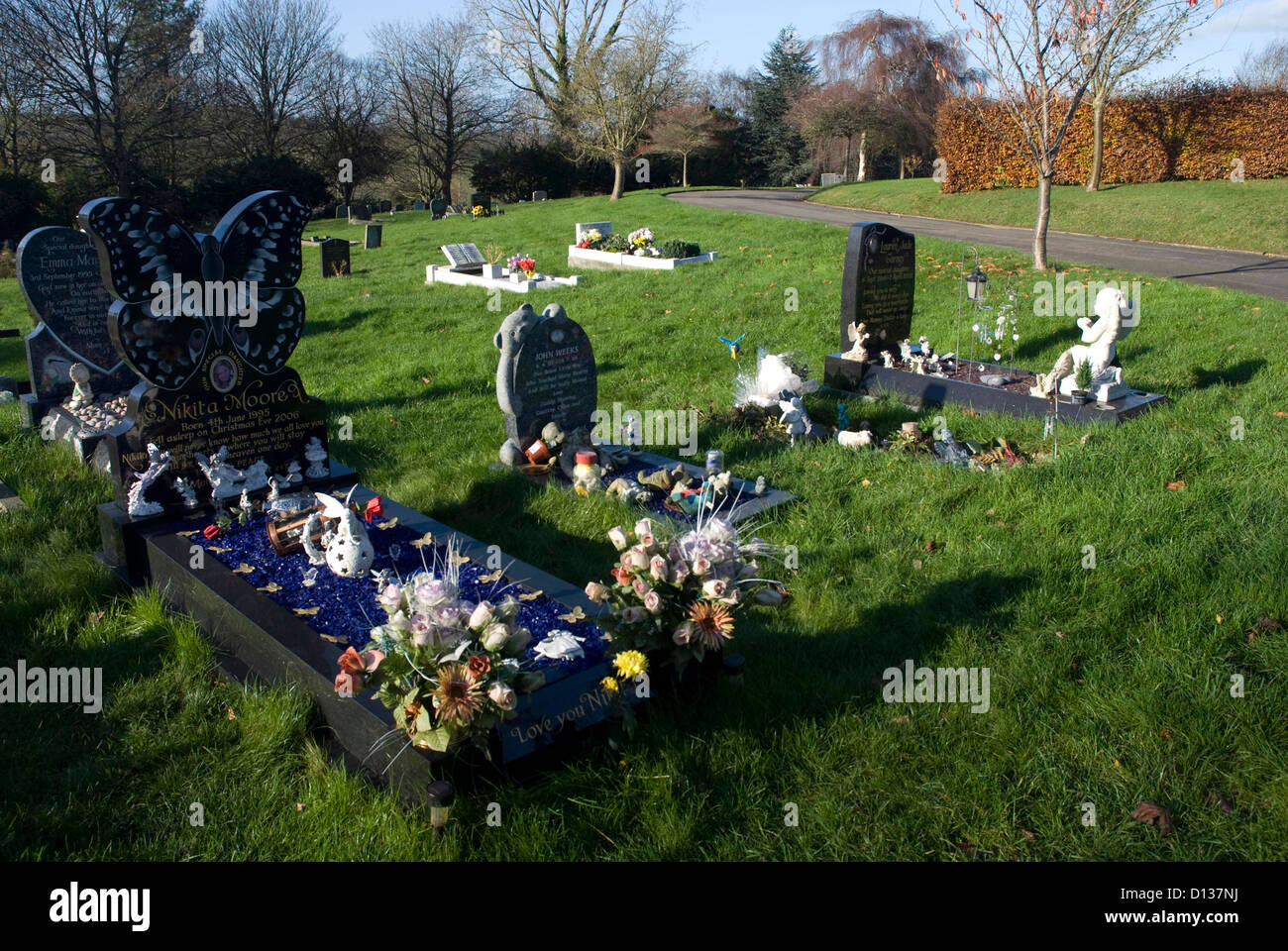 Childrens graves in Haycombe Cemetery Bath Somerset England UK Stock Photo