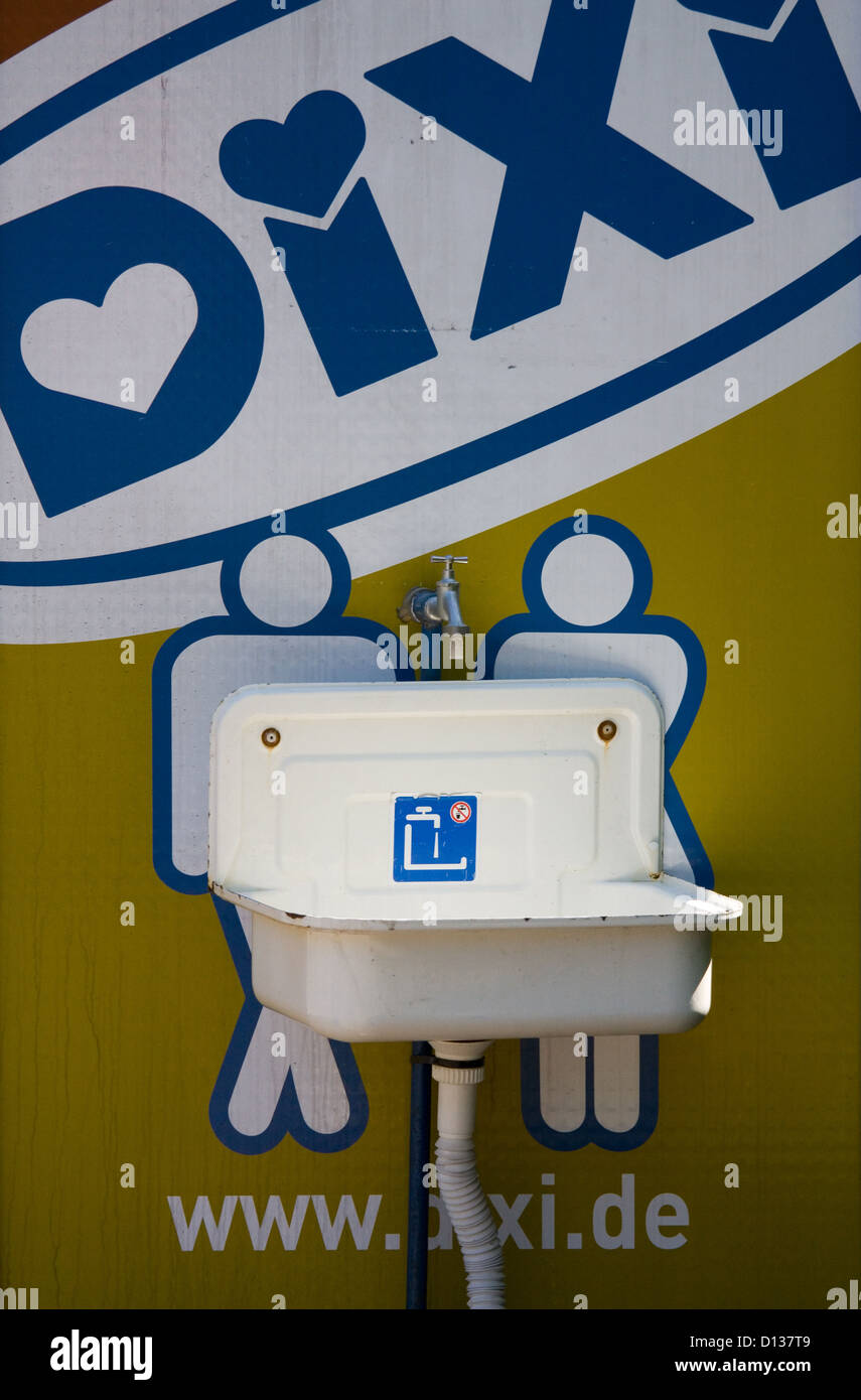 Berlin, Germany, a sink at a Dixi-toilet system Stock Photo