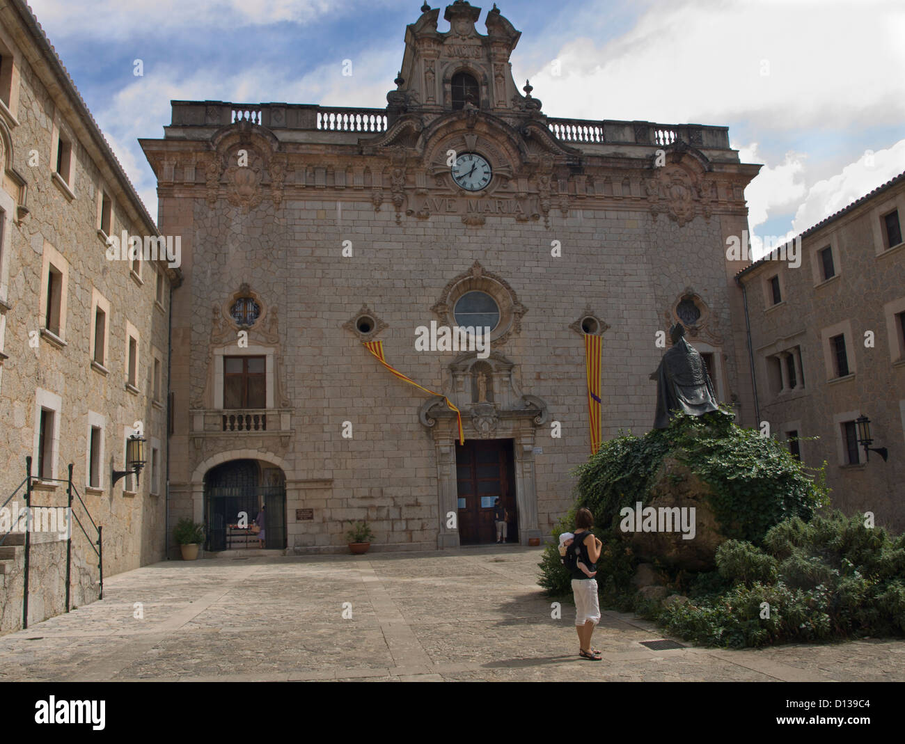 Monastery of Lluc in Majorca Spain, courtyard of the sanctuary church Stock Photo