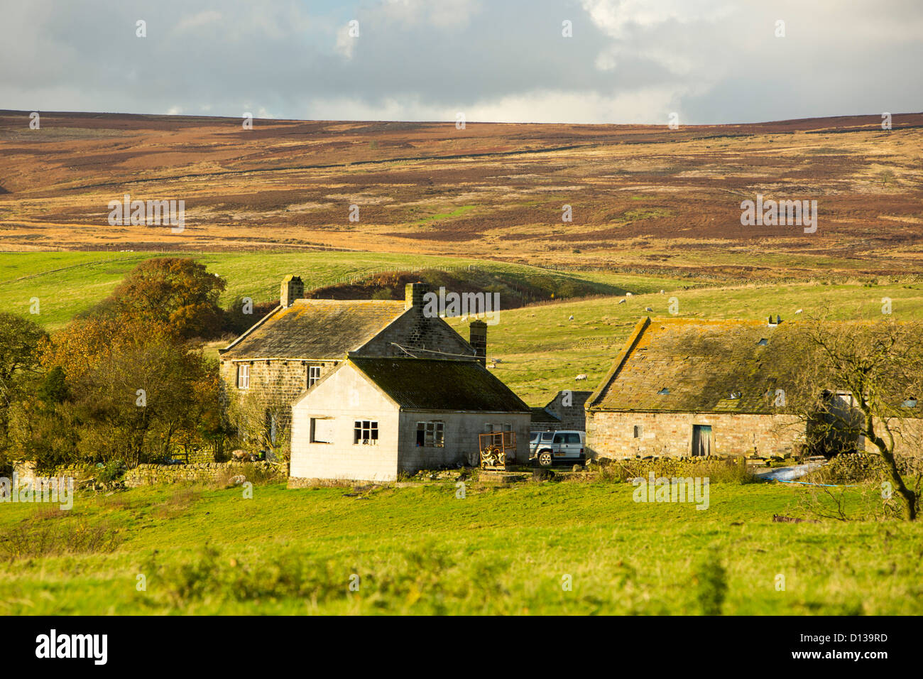A remote farmhouse on the moors above Ilkley, Yorkshire, UK. Stock Photo