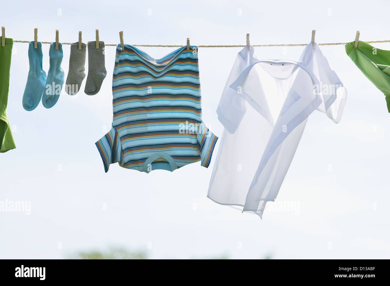 Laundry Hanging On Outdoor Clothesline; Toronto Ontario Canada Stock