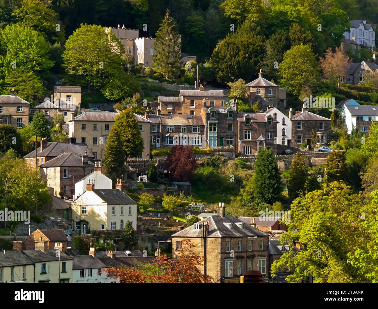 Houses on a hillside in the village of Matlock Bath in the Peak ...