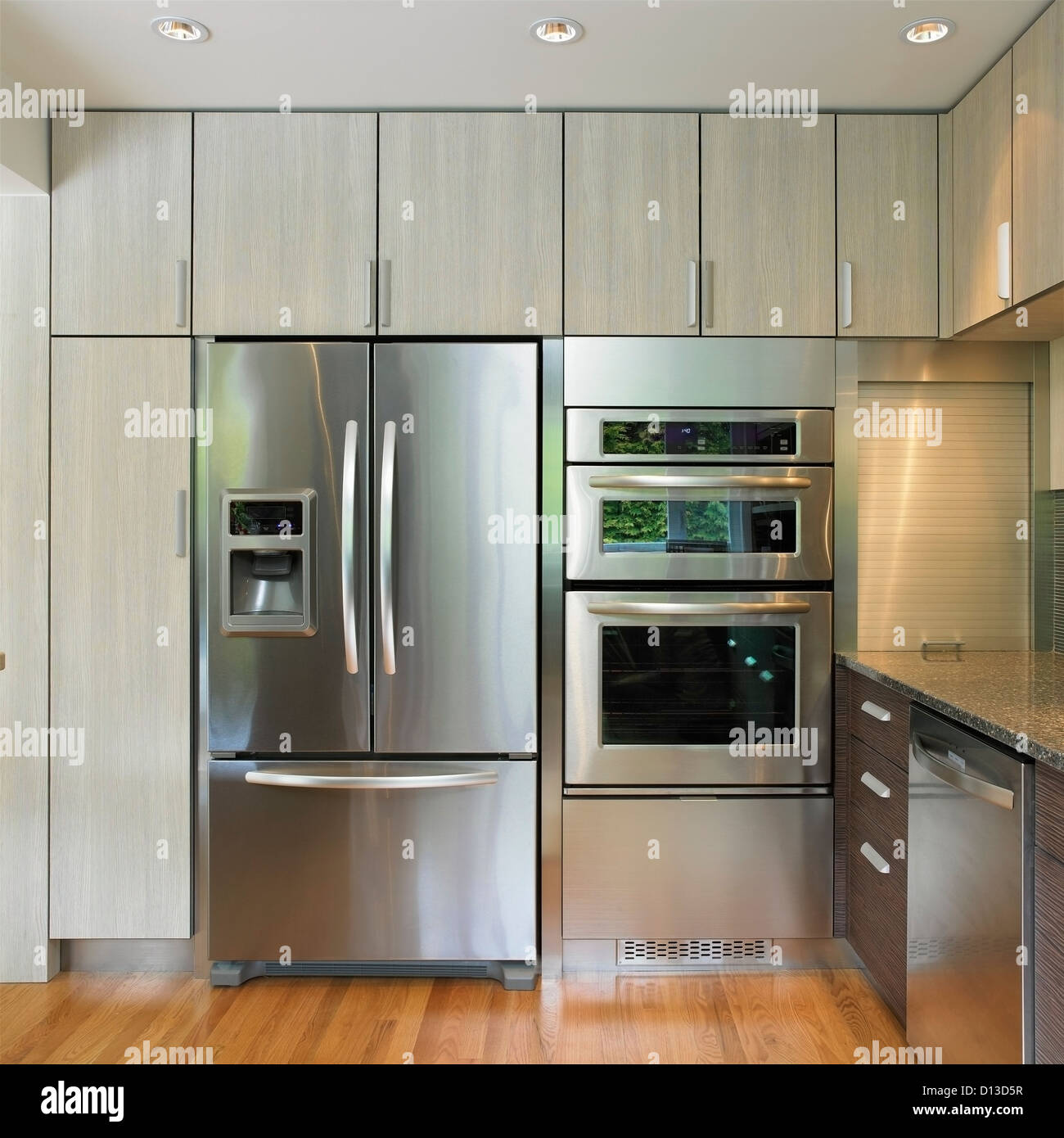  Kitchen Wall Featuring Built In Fridge And Wall Oven 