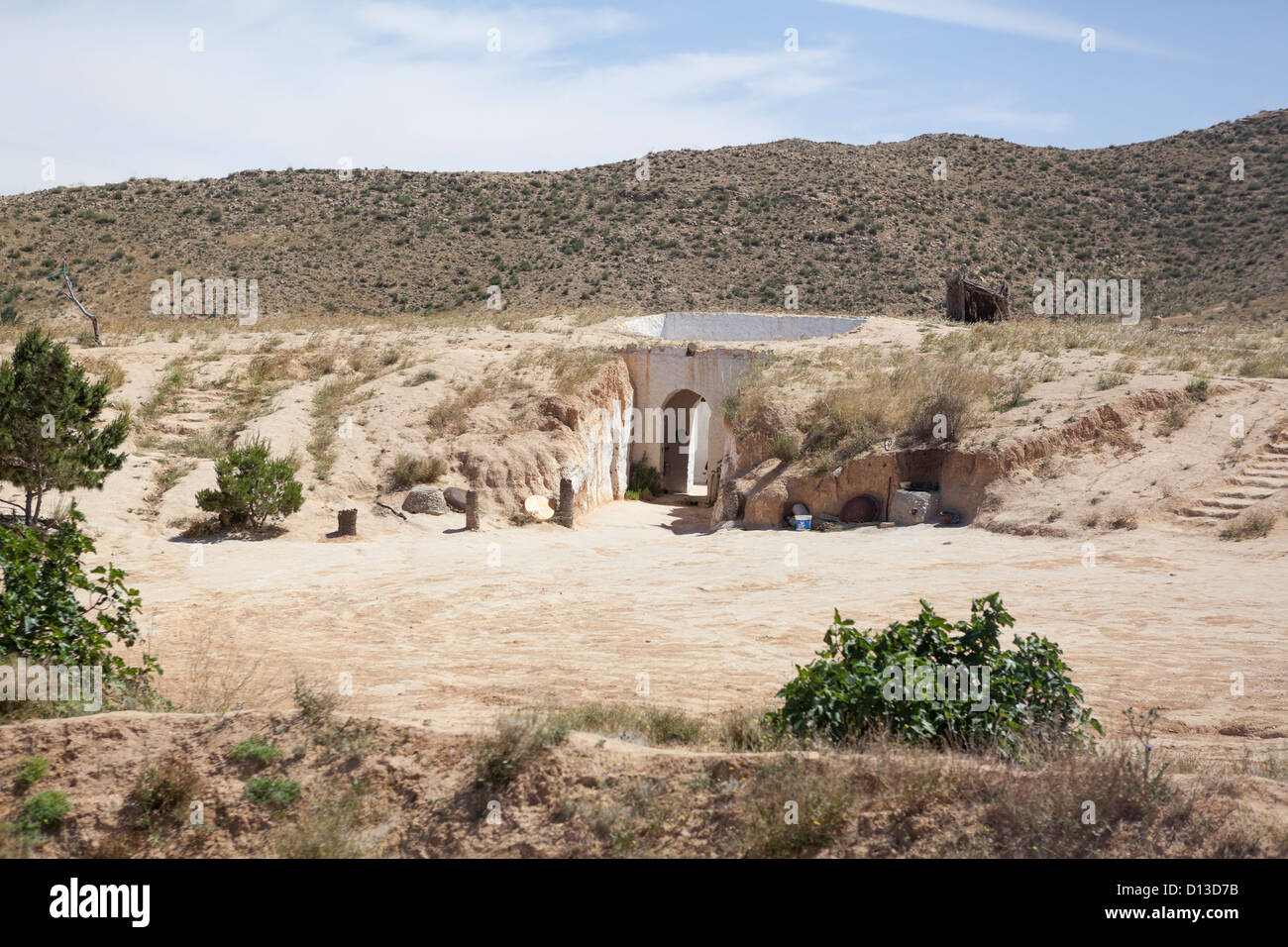 Courtyard in rock. An underground house of troglodytes in Tunisian