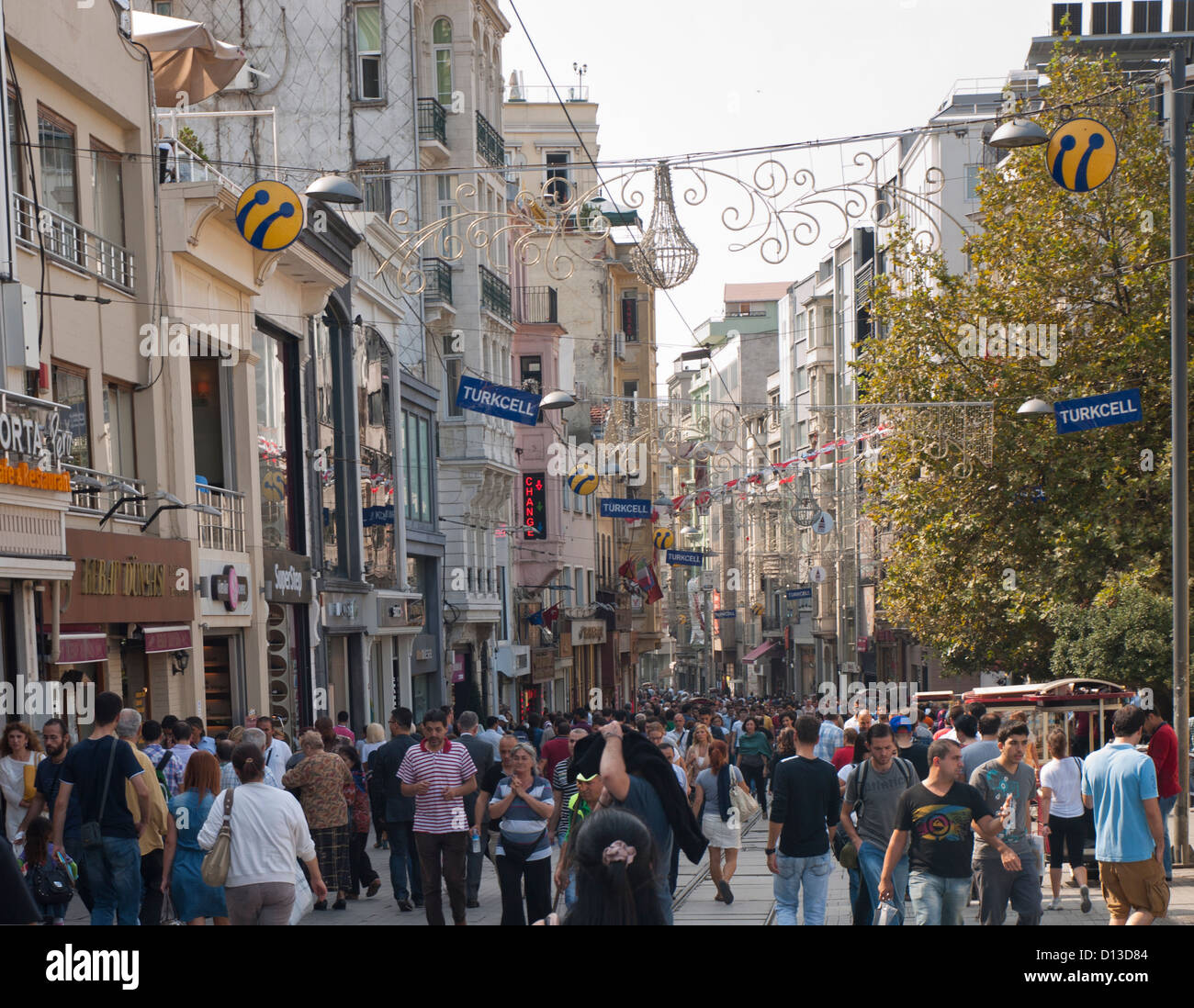 Siraselviler caddesi leading to Taksim square Istanbul Turkey, mixed crowd of tourists and