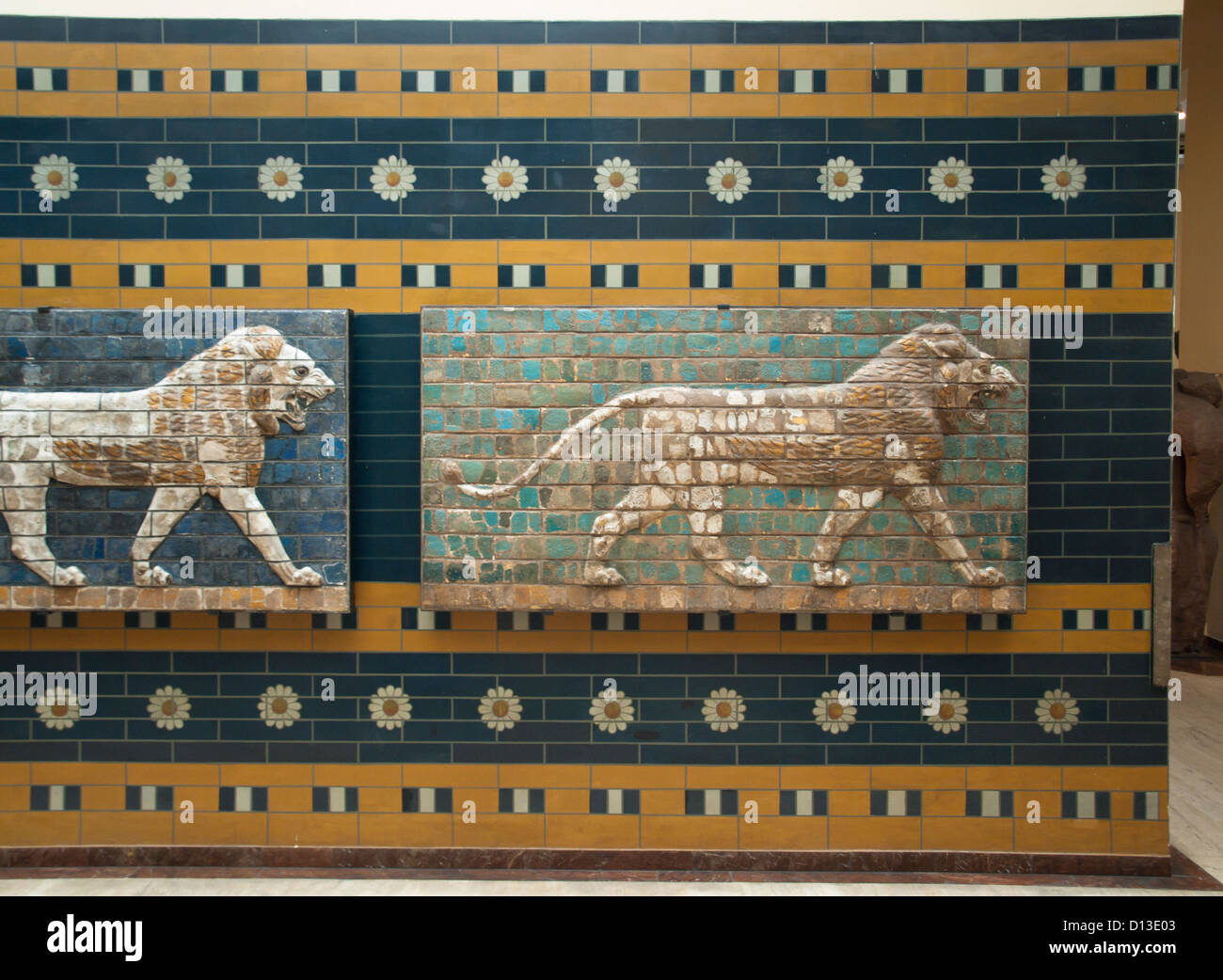 Istanbul Archaeology Museums, glazed tile images from the procession street and Ishtar Gate of Babylon Stock Photo