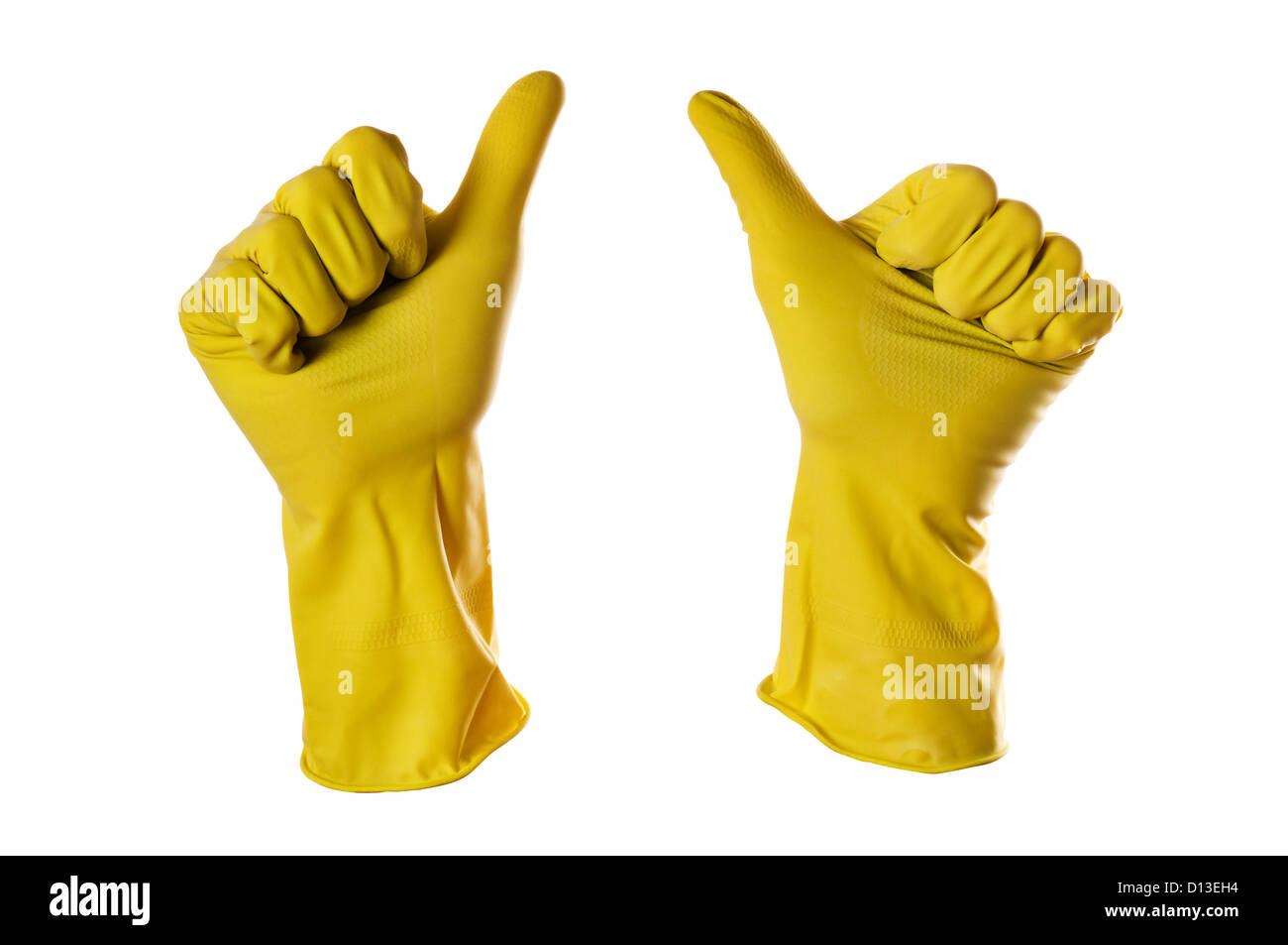 ok sign yellow rubber gloves on white with clipping path Stock Photo