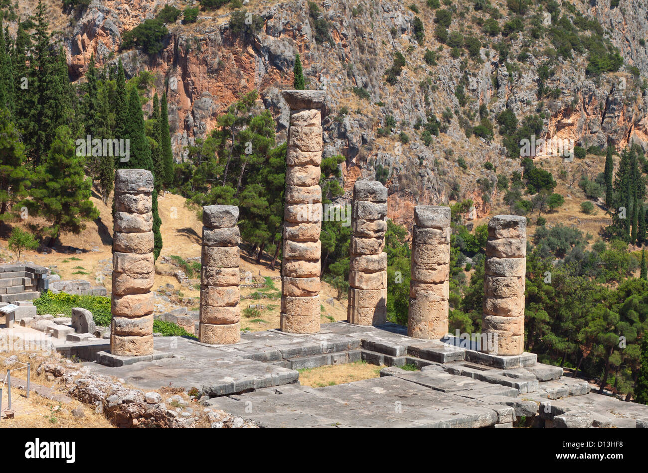Temple of Apollo at Delphi oracle archaeological site in Greece Stock Photo