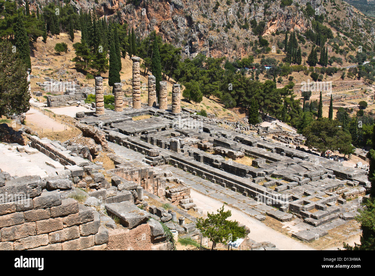 Temple of Apollo at Delphi oracle archaeological site in Greece Stock Photo