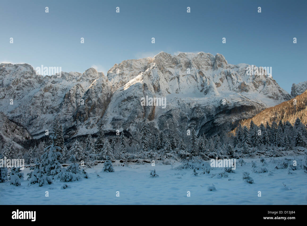 a view of Jof di Montasio Mount in winter Stock Photo