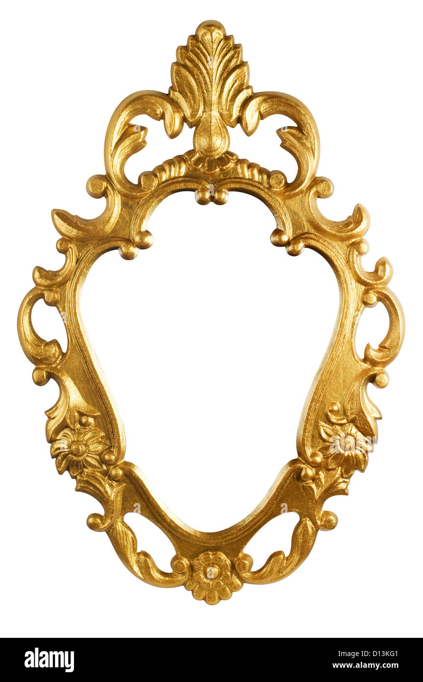 convex Vintage Photo Frame with ornament corners gold colored Metal