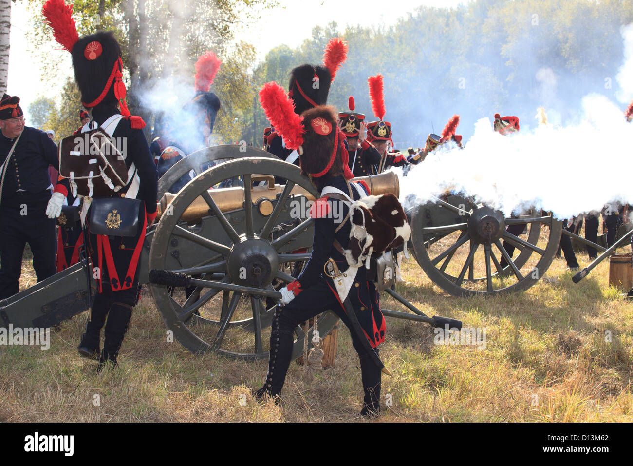 French grenadiers firing cannons at the Battle of Borodino in Russia Stock Photo