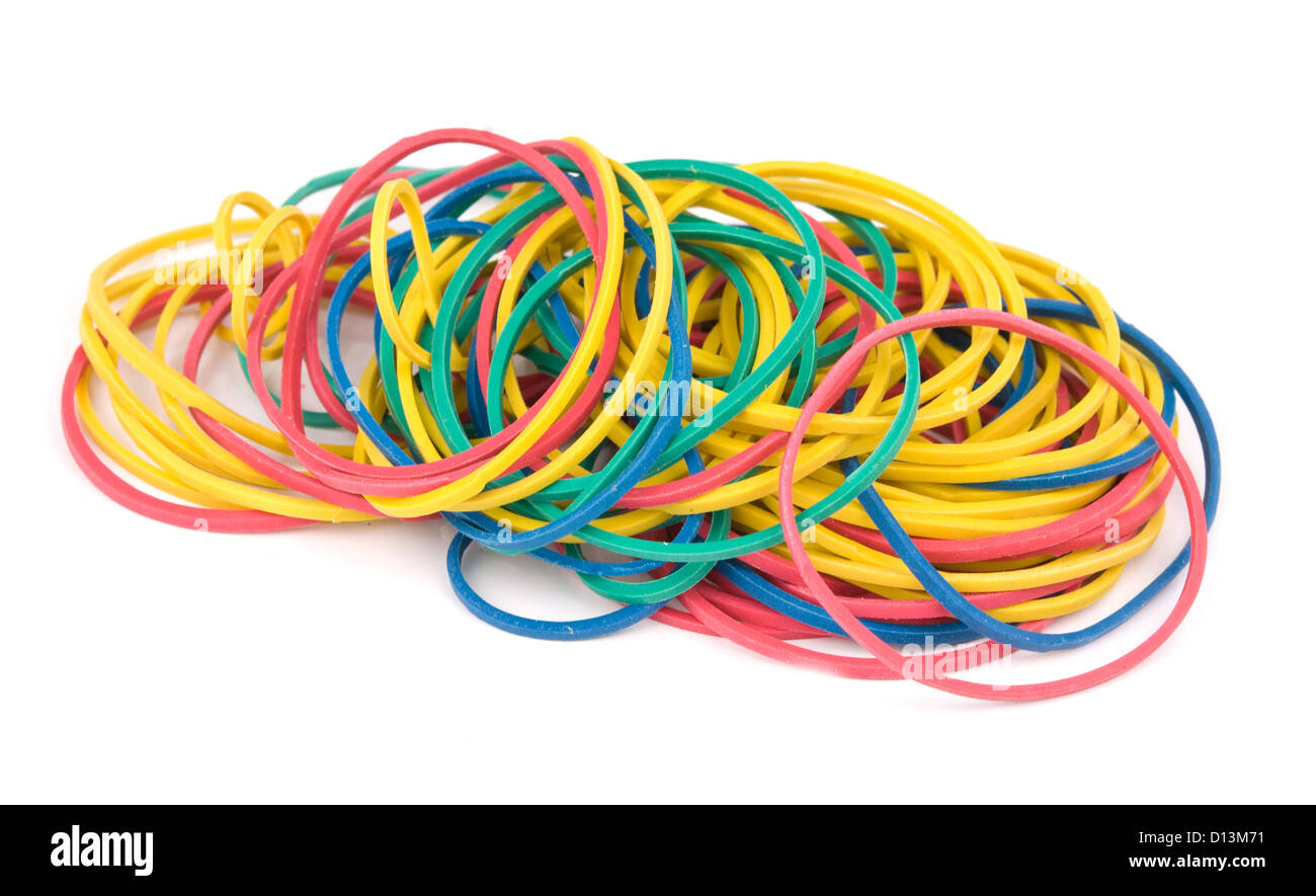 colorful rubber bands on white background Stock Photo