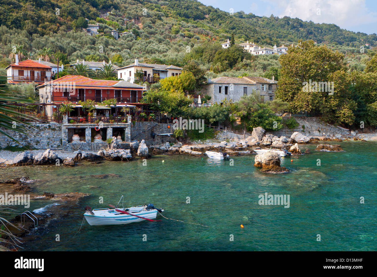 Greek scenic fishing village at Damouchari of Pelion in Greece Stock ...