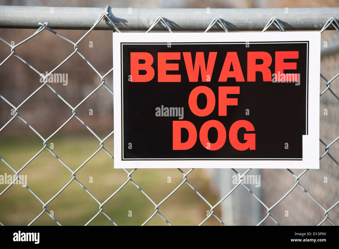 USA, Illinois, Metamora, Beware of dog sign Stock Photo