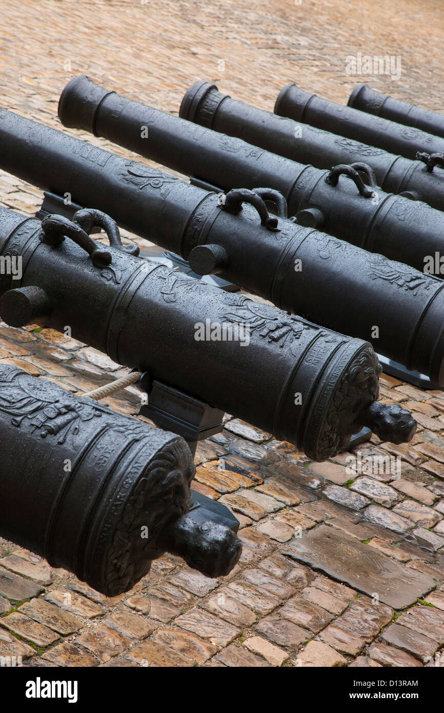 Rows of old Cannon in the courtyard of Musee de l'Armee, Paris France Stock Photo