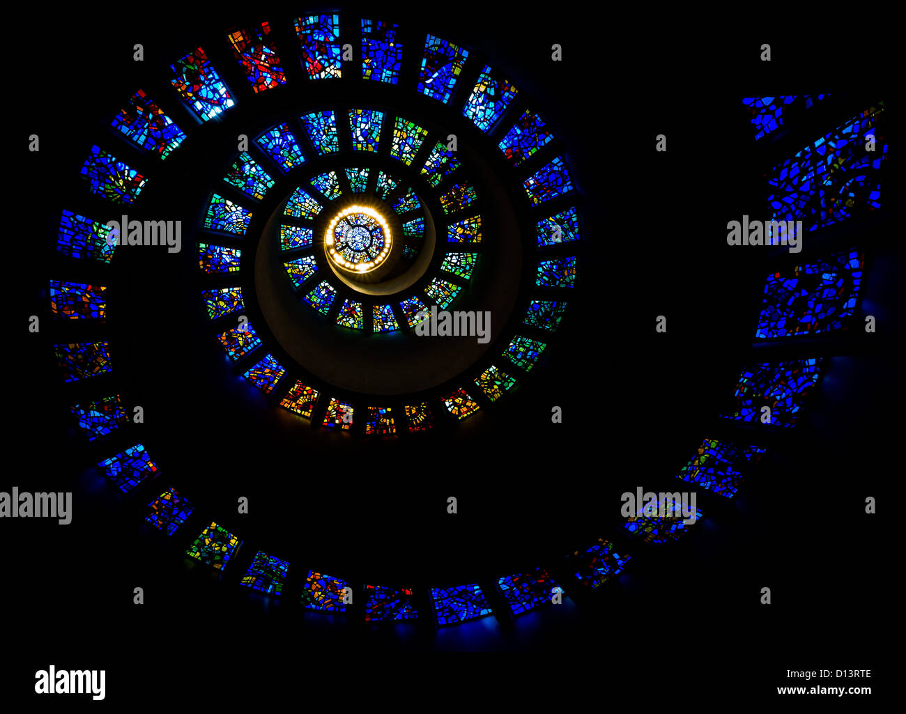 The Chapel of Thanksgiving is a small, spiral tower in Dallas, Texas, that features an enclave for prayerful thanks Stock Photo