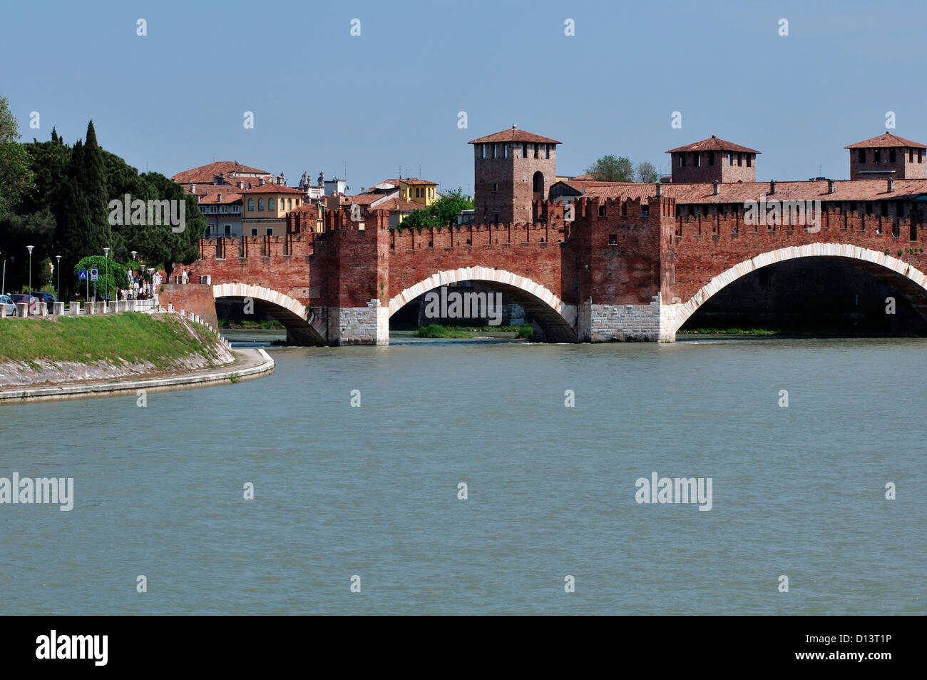 Italy, Veneto, Verona, Adige River, Scaligero Bridge Stock Photo - Alamy