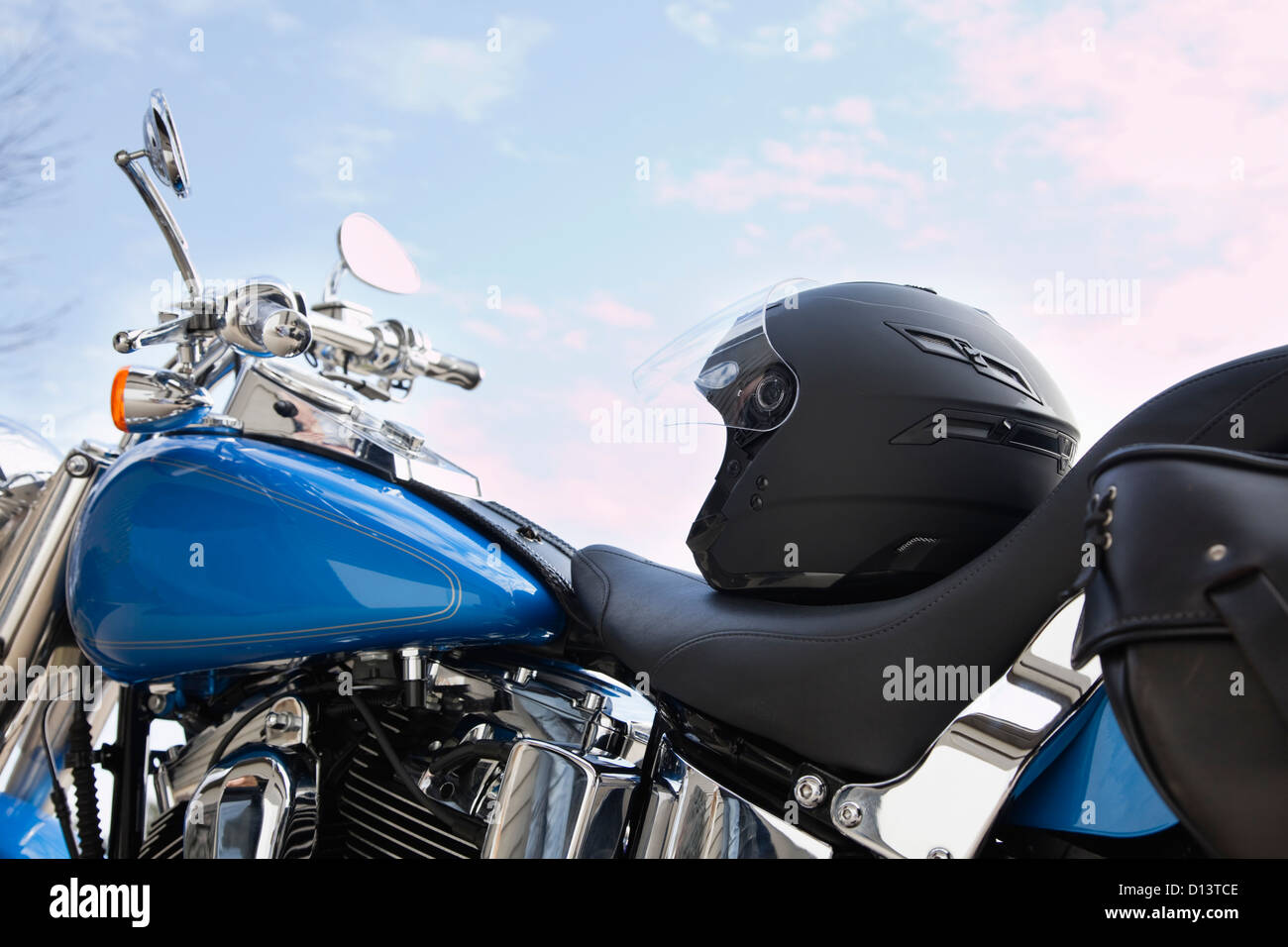 USA, Illinois, Metamora, Close up of safety helmet on motorcycle Stock Photo