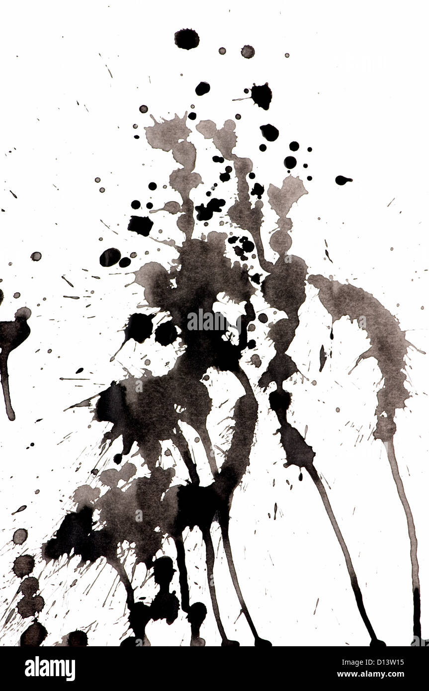 grunge black ink spots isolated on white Stock Photo