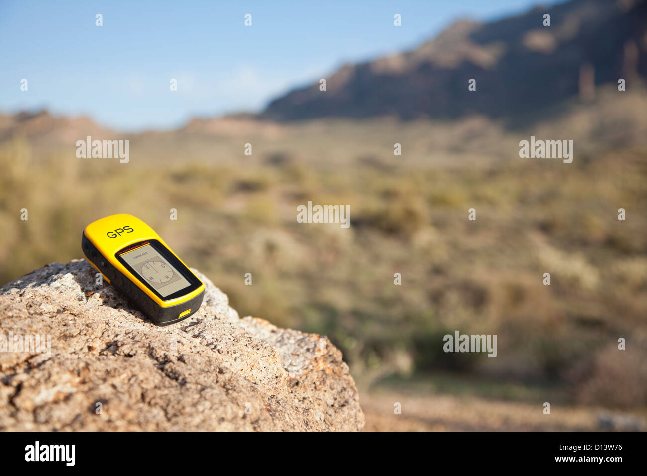 USA, Arizona, Phoenix, GPS equipment on rock Stock Photo