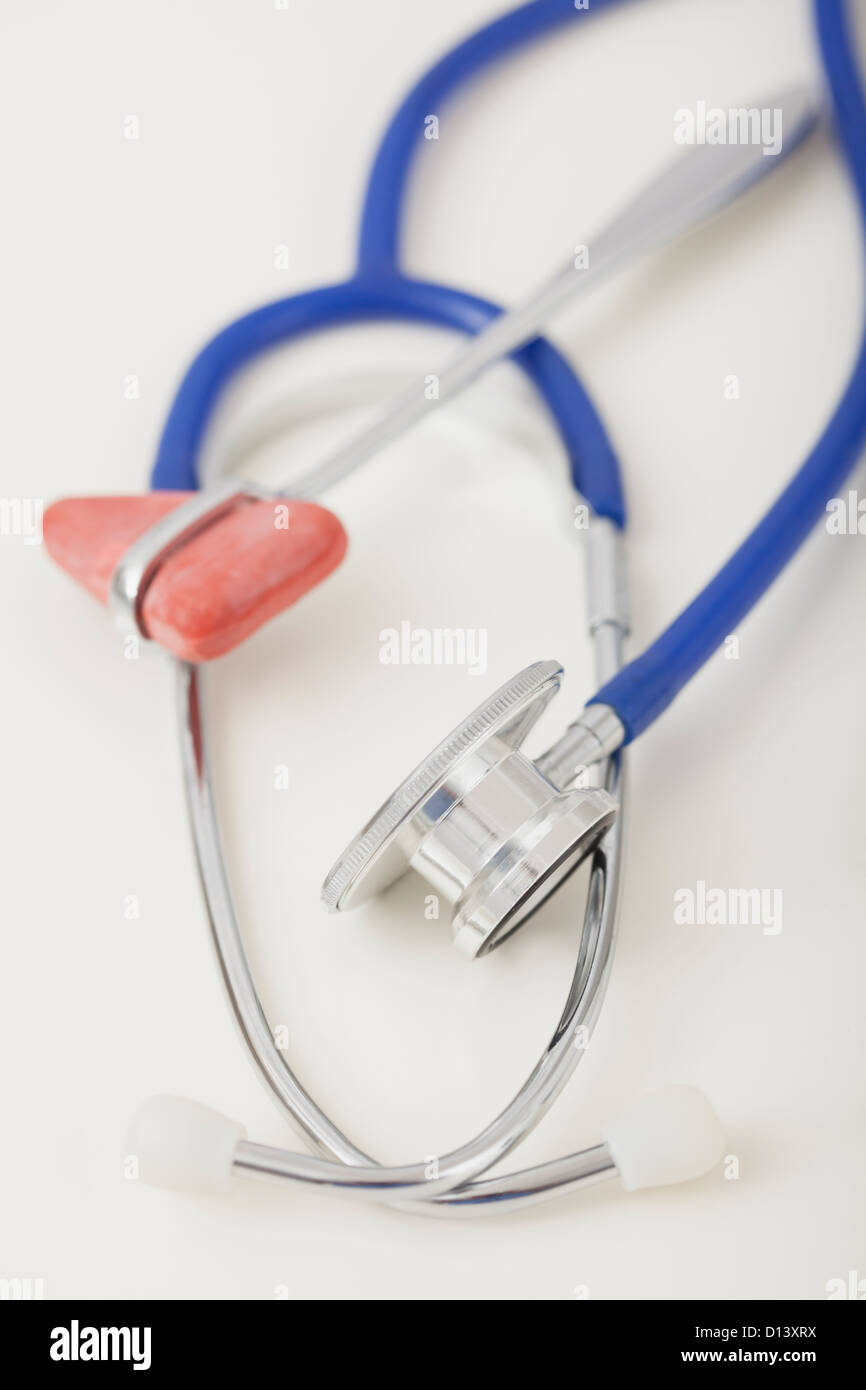 Close up of stethoscope and reflex hammer, studio shot Stock Photo
