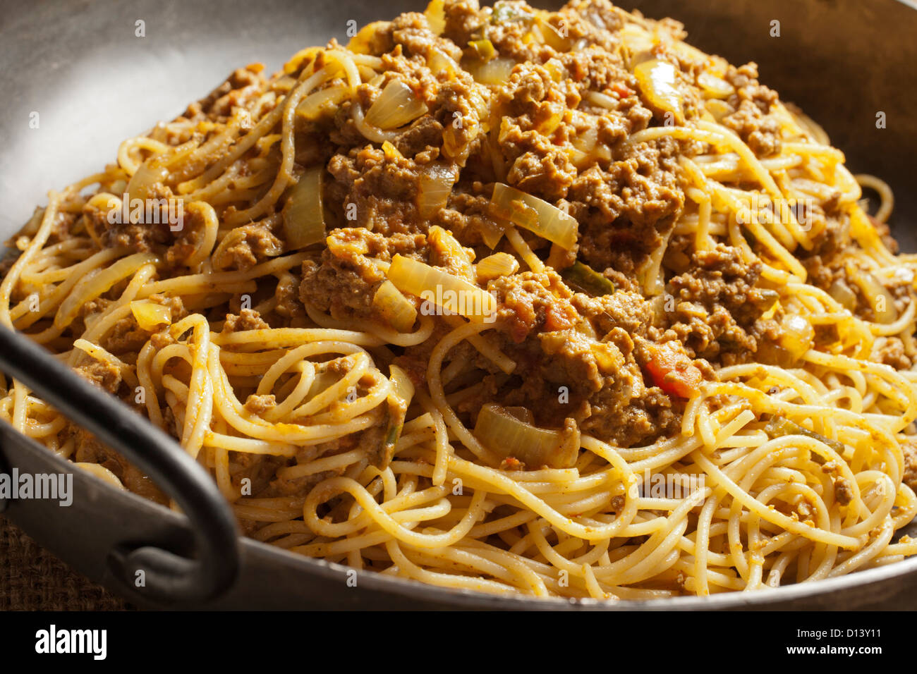 Keema Khosa, Pakistani spaghetti with meat sauce Stock Photo