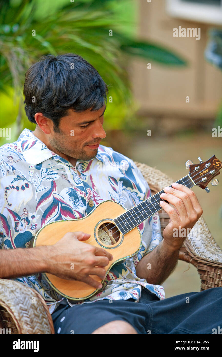 Hawaii, Maui, Local Male Playing An Ukulele Stock Photo Alamy