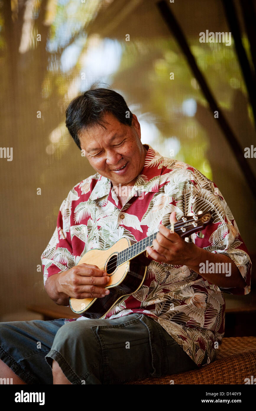 Hawaii, Maui, Local Male Playing An Ukulele Stock Photo Alamy
