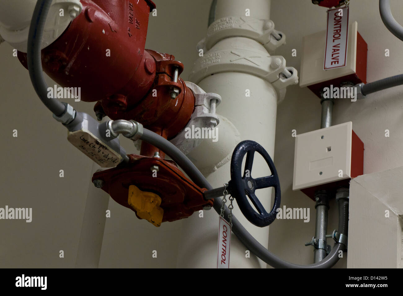 Plumbing control valve (Hydraulic control valve, water control valve) in commercial building - USA Stock Photo