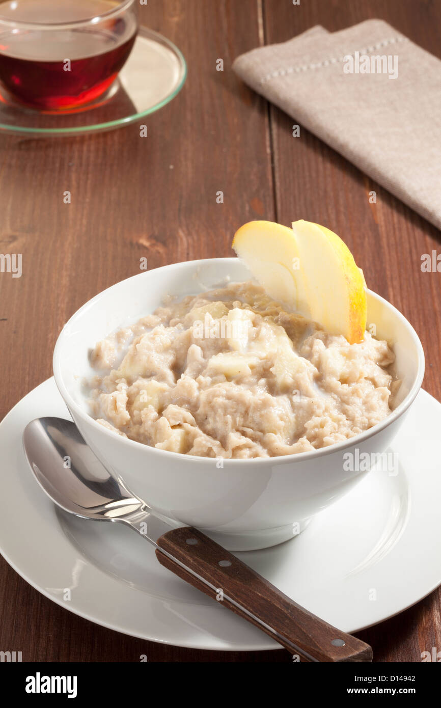 instant porridge oats with apple Stock Photo