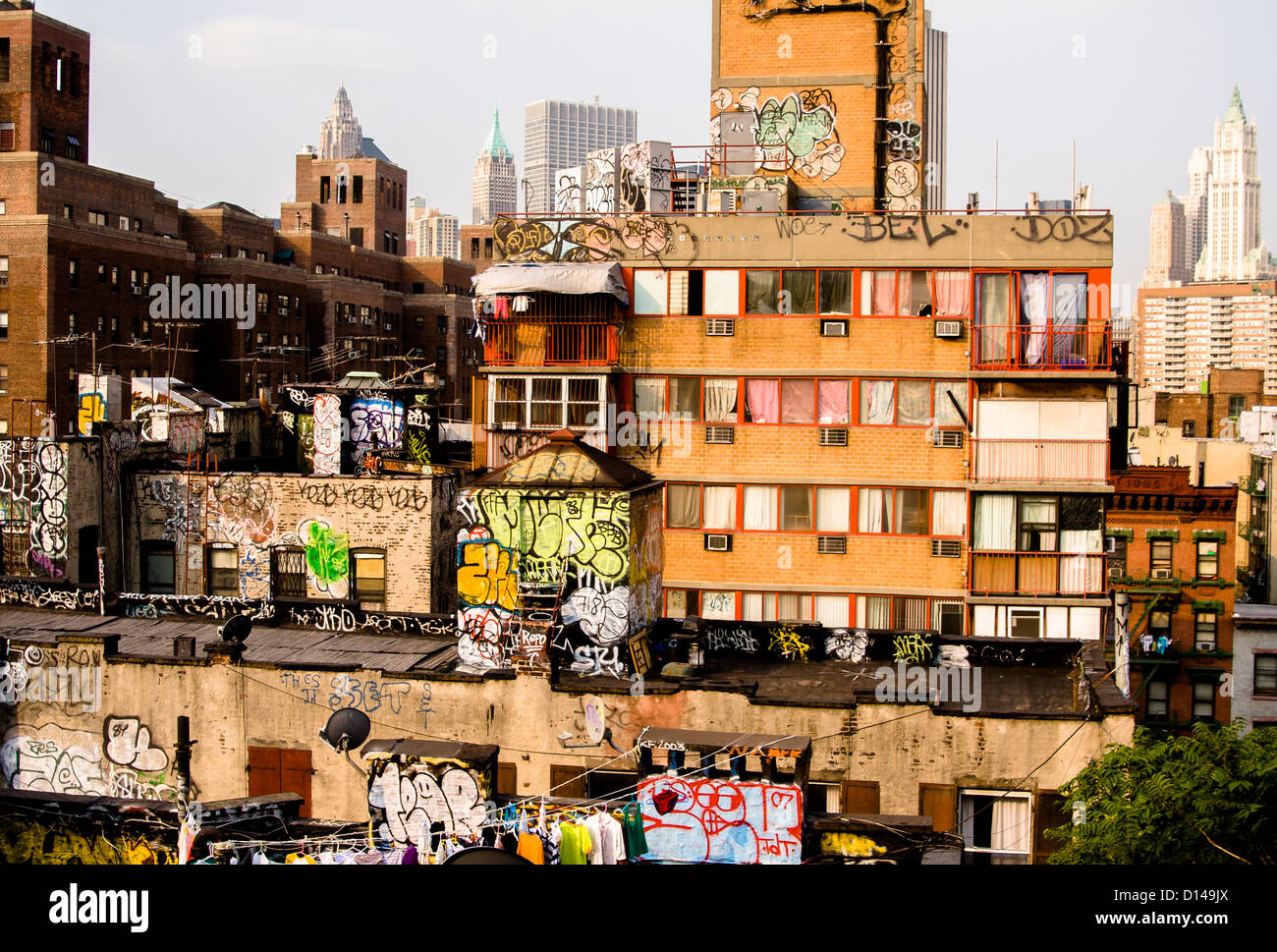 Roof tops painted with graffiti, Chunatown downtown Manhattan, New York