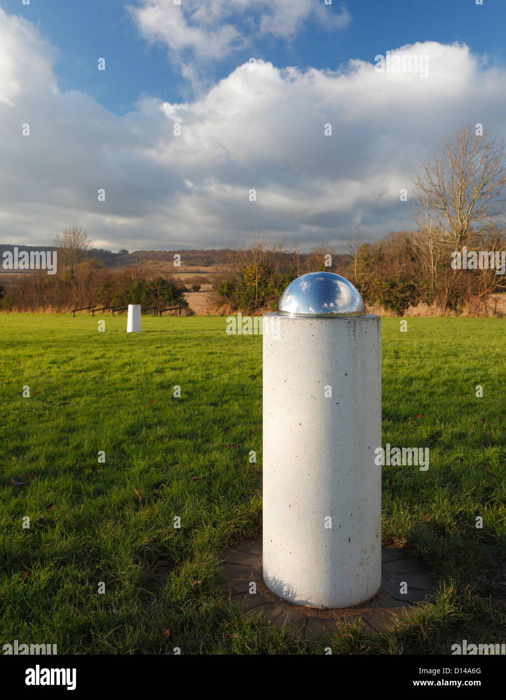 Otford scale model Solar system, showing the Sun in the foreground and Mercury in the distance. Stock Photo