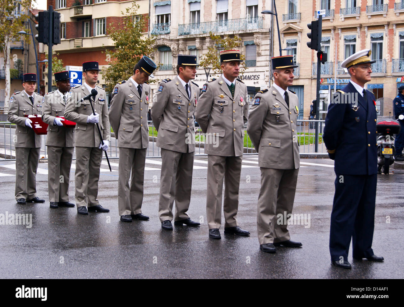 French military officers,  Remembrance Sunday parade (Jour du Souvenir), Monument aux Morts, Toulouse, Haute-Garonne, France Stock Photo