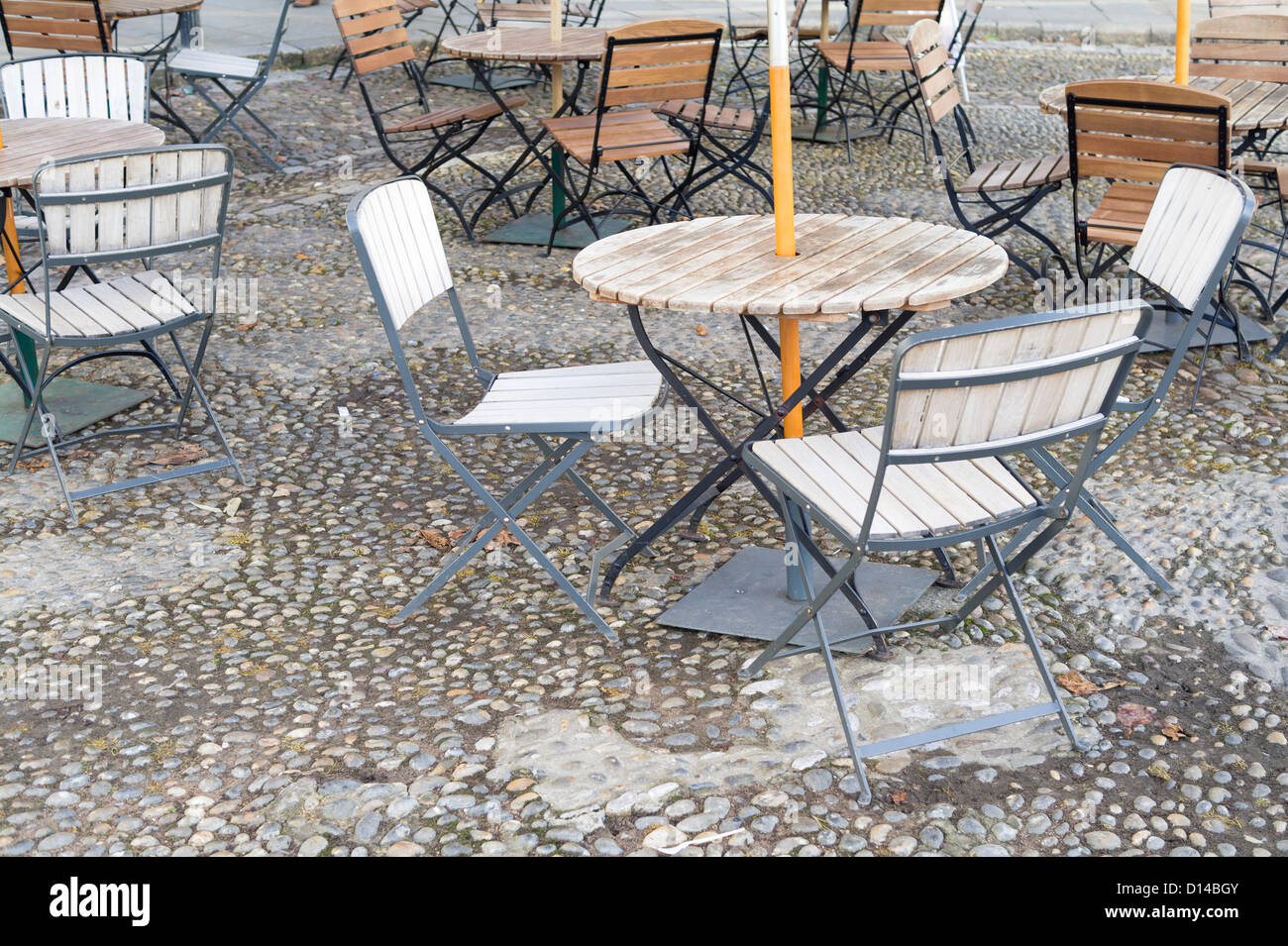 Outdoor cafe tables Stock Photo Alamy