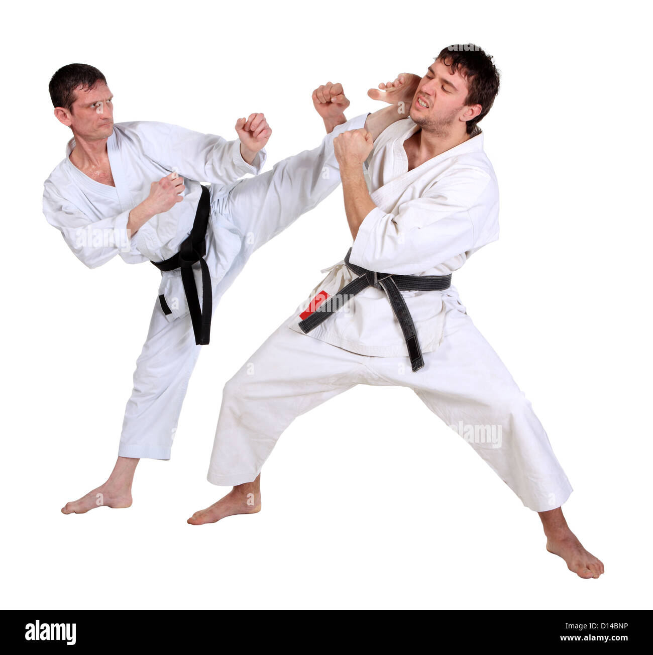 Karate. Men in a kimono with a white background. Battle sports capture  Stock Photo - Alamy