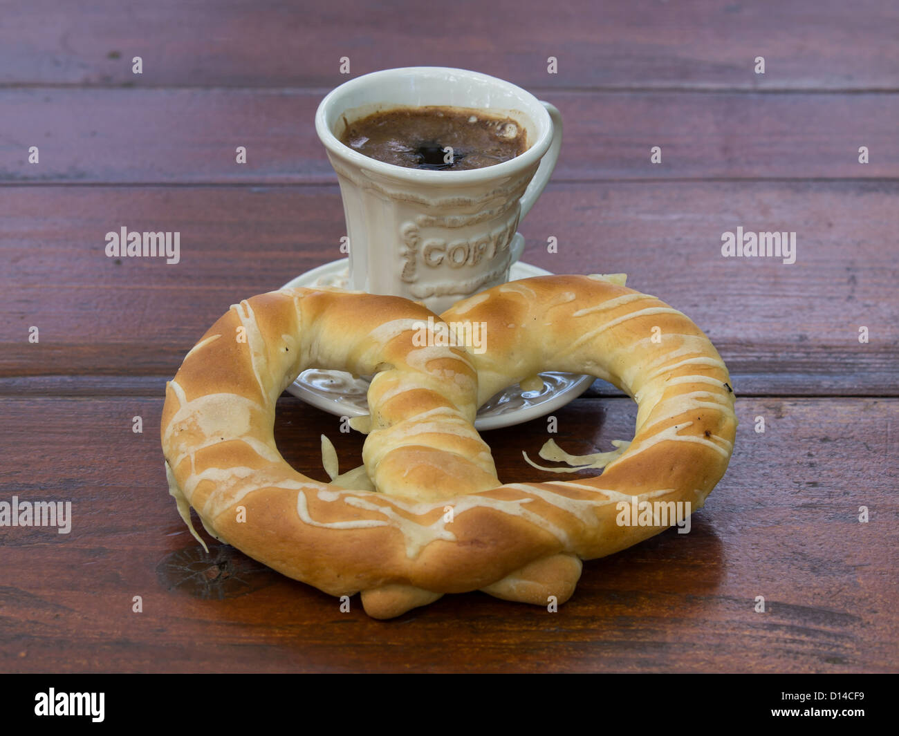 pretzel with morning coffee Stock Photo Alamy